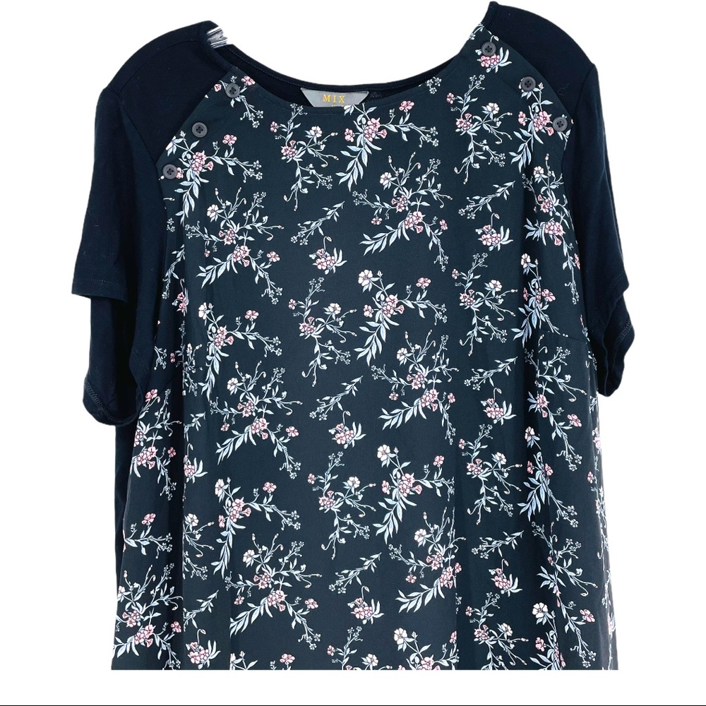 41 HAWTHORNE SHIRT LADIES PLUS SIZE 1 X BLACK FLORAL SHORT SLEEVE  NWT
